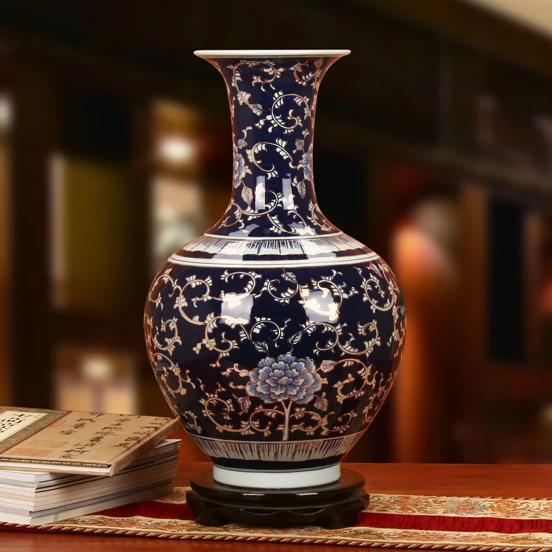 

Blue and white porcelain vase jingdezhen ceramics vase hand painted peony Chinese style household blue chinese vases large