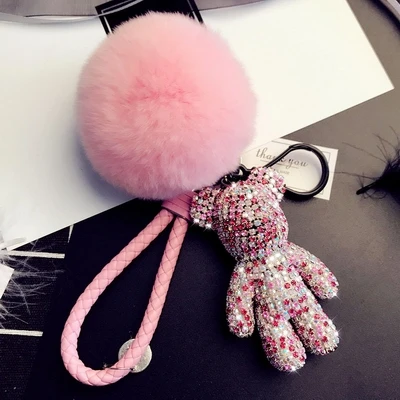 14 Bomgom Хрустальный Popobe glomy Bear Strass брелок для ключей Автомобильный ключ держатель сумки держатель с подвеской меховым помпоном кожаный брелок подвеска - Цвет: 14