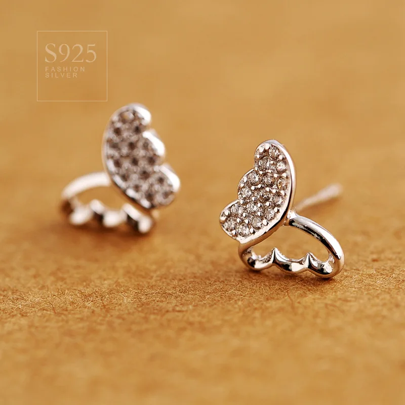 925 серьги sterlingSV Корейская Хрустальная Бабочка Изысканные милые темпераментные