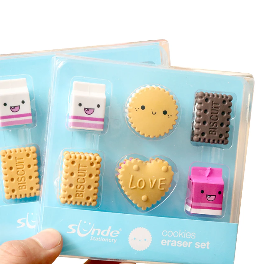 4 предмета в партии милые печенье Ластик Мультфильм коробку Milk Biscuit ластик