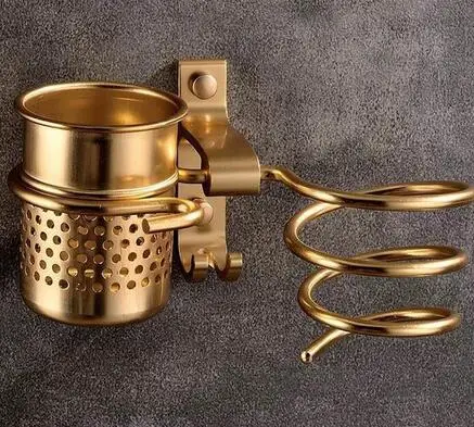 gold Золотая сушилка haie с чашкой, сушилка для волос, подставка для дома, Фен-держатель для волос, алюминиевая полка, аксессуары для ванной комнаты MJ595 - Цвет: gold