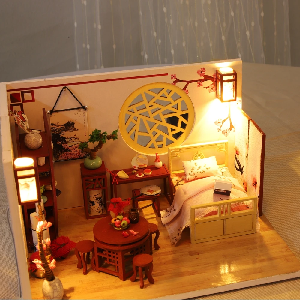 Детские игрушки Diy кукольный домик собирать деревянные Miniaturas кукольный дом мебель миниатюрный кукольный домик Головоломка Развивающие игрушки для детей