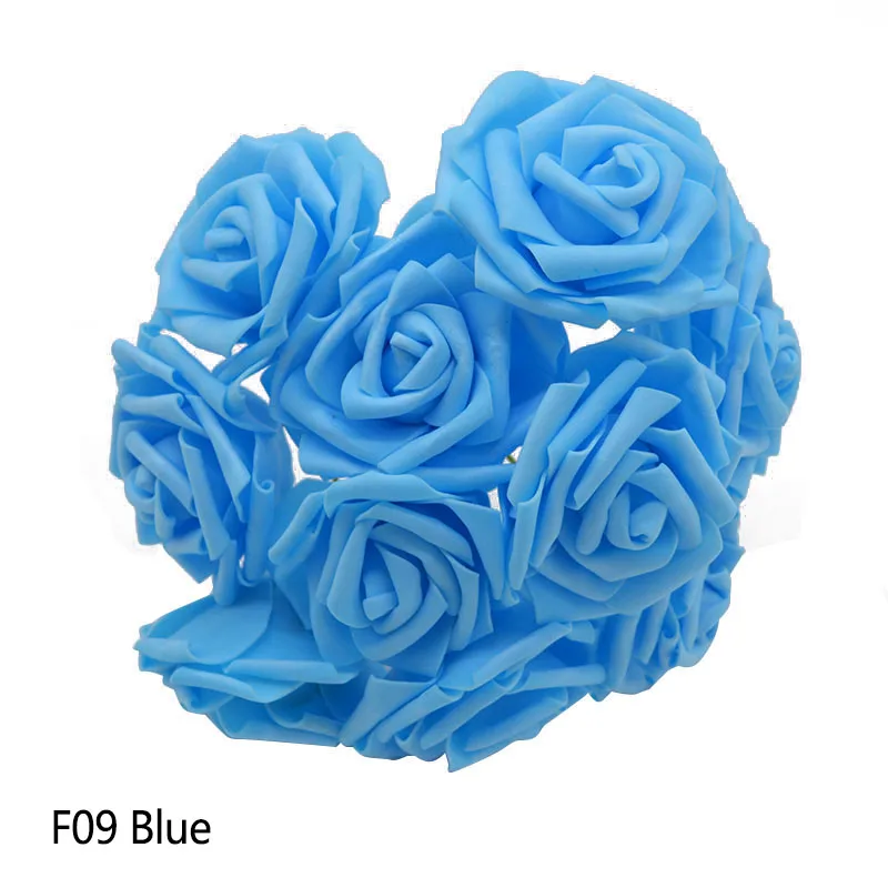 F09blue 25 голов 8 см новые красочные искусственные из ПЭ пены розы Букет невесты домашний Свадебный декор Скрапбукинг DIY Поставки - Цвет: F09blue