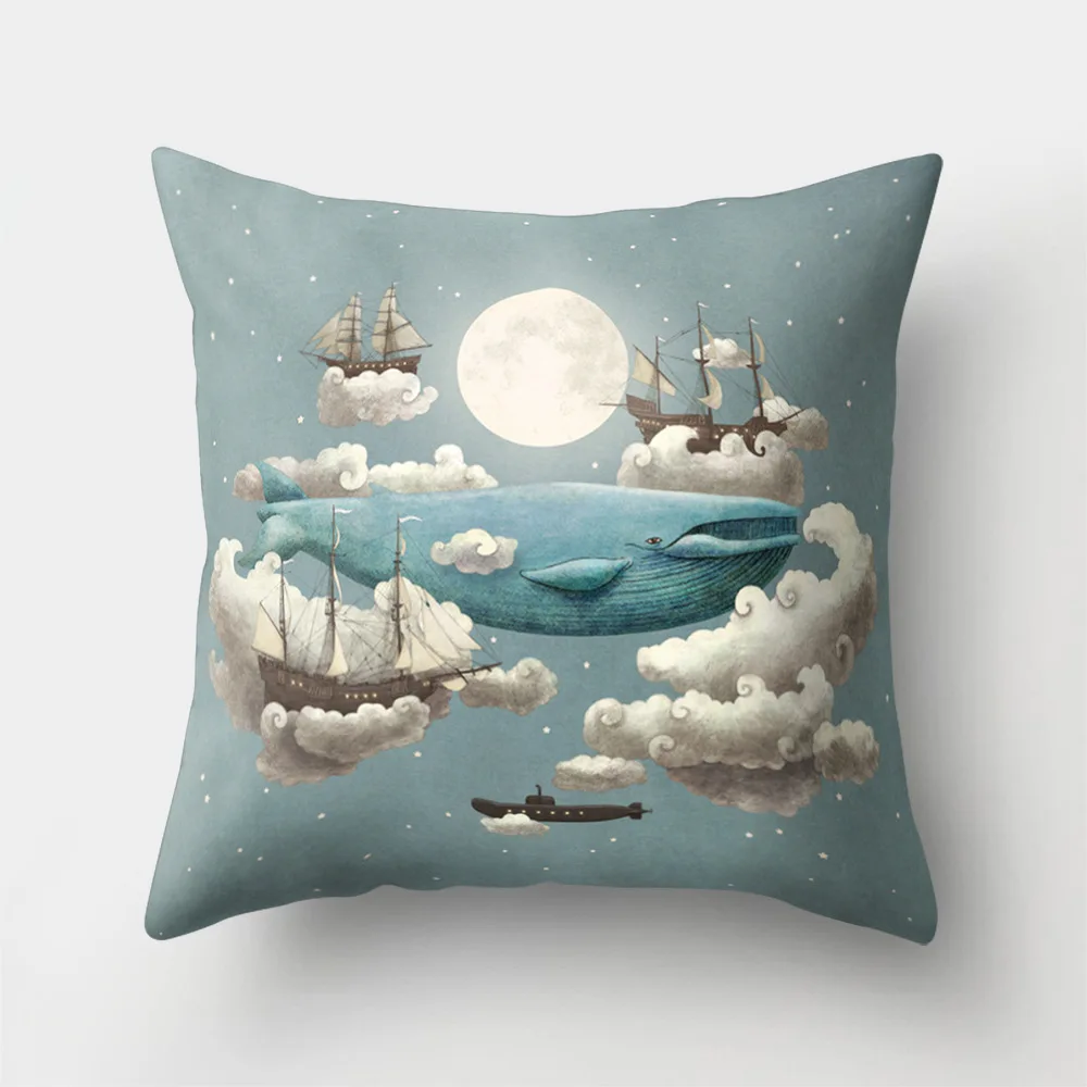 Nunubee подводный мир полиэстер чехлы Дельфин печатных Home Decor наволочки осьминог диванную подушку случай 45X45 см