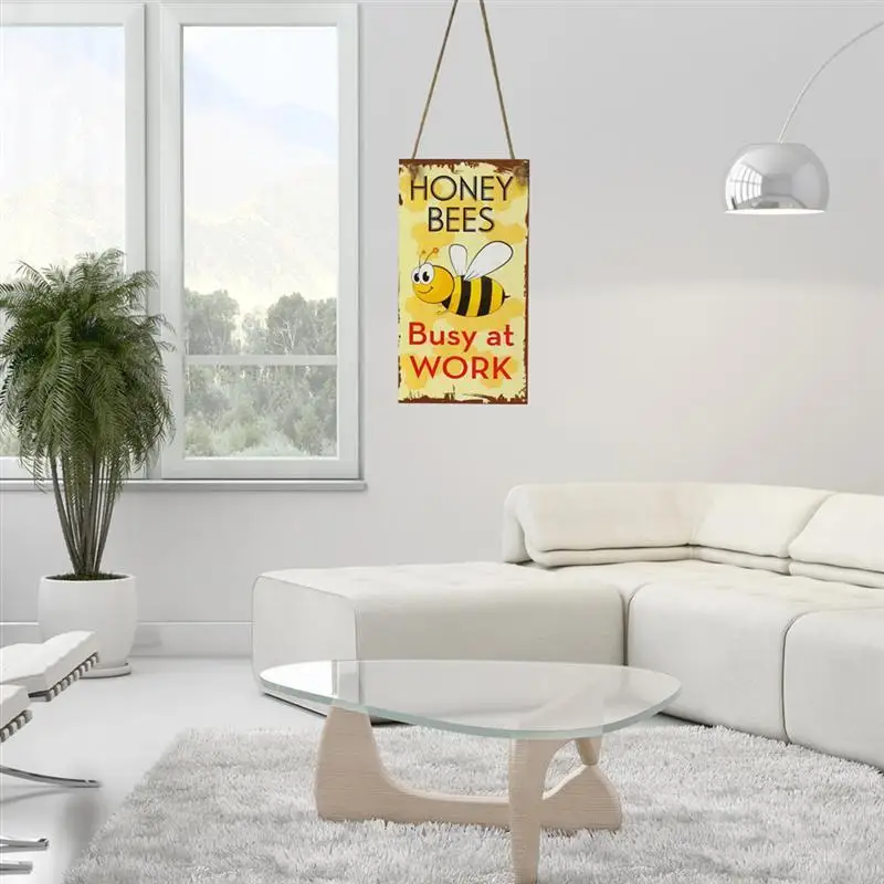 WINOMO Honey Bees Busy at Work Novelty Funny Wood Sign Garden Decorative Plaque Hanging Sign Board