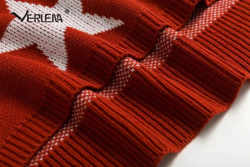 Verlena 2019 красный джемпер с принтом звездный узор асимметричный подол длинным