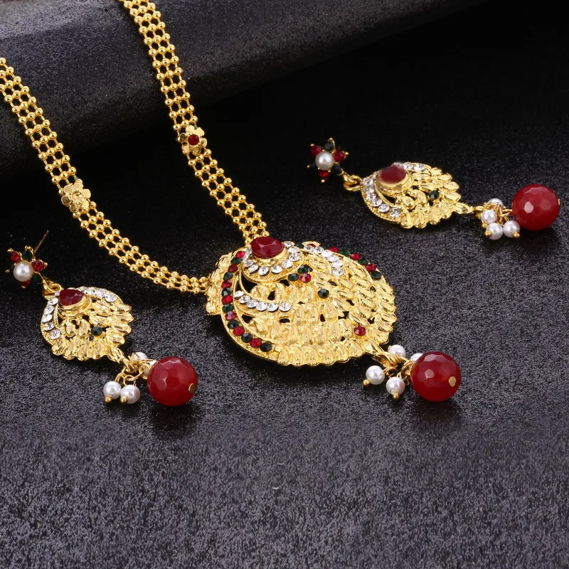 Наборы свадебных ювелирных изделий массивное ожерелье серьги parure bijoux femme ювелирный набор для женщин Индийский Золотой Кристалл Свадебный