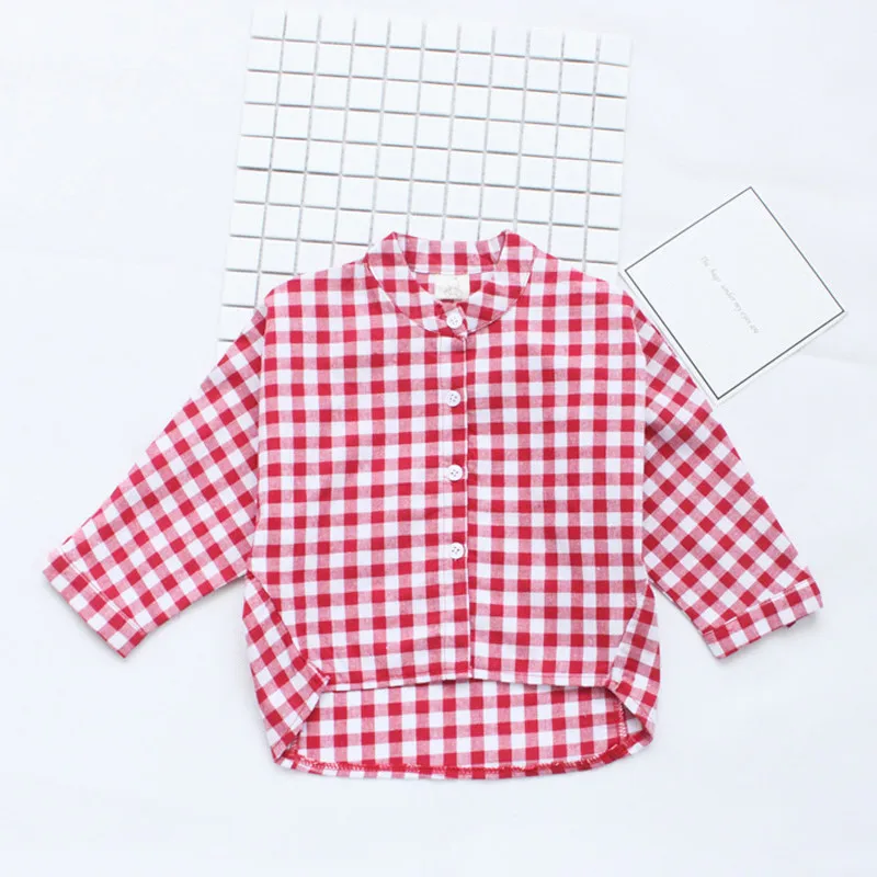 FOWECH Весенняя мода для девочек рубашки в клетку красный/черный школьная Блуза