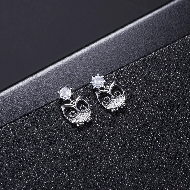 New Arrivals 925 Sterling Silver CZ Owl Stud Earrings For Women Jewelry Pendientes Brincos Free Shipping | Украшения и аксессуары