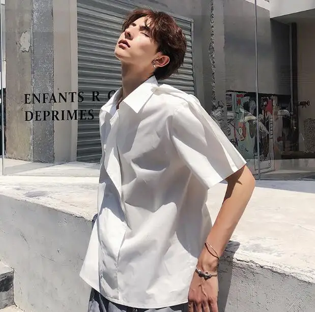 

Summer white shirt men short sleeve Korean version of the trend ulzzang casual loose half sleeve inch shirt Large size shirt