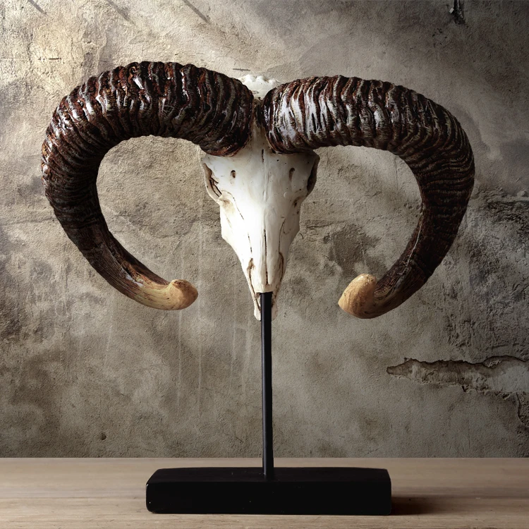 Античная Натуральная искусственная скульптура ручной работы из смолы Ibex Рог