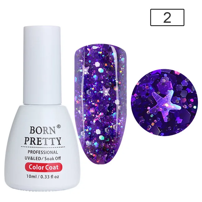 Born pretty, голографическая Блестки УФ-Гель-лак Звезда Луна Bling Блеск замачивается длительного действия Гель-лак маникюрный лак 10 мл - Цвет: Color 2