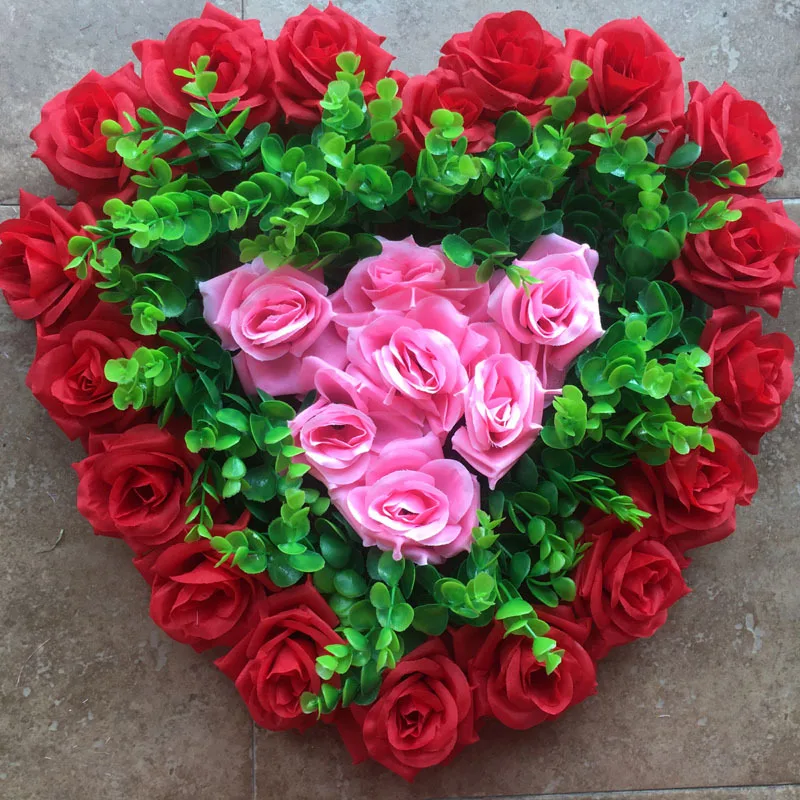 40x38cm Artificial Silk Heart Shape Lovely Rose Flower Ball for Wedding Car Door Floral Centerpiece Valentines Decorations