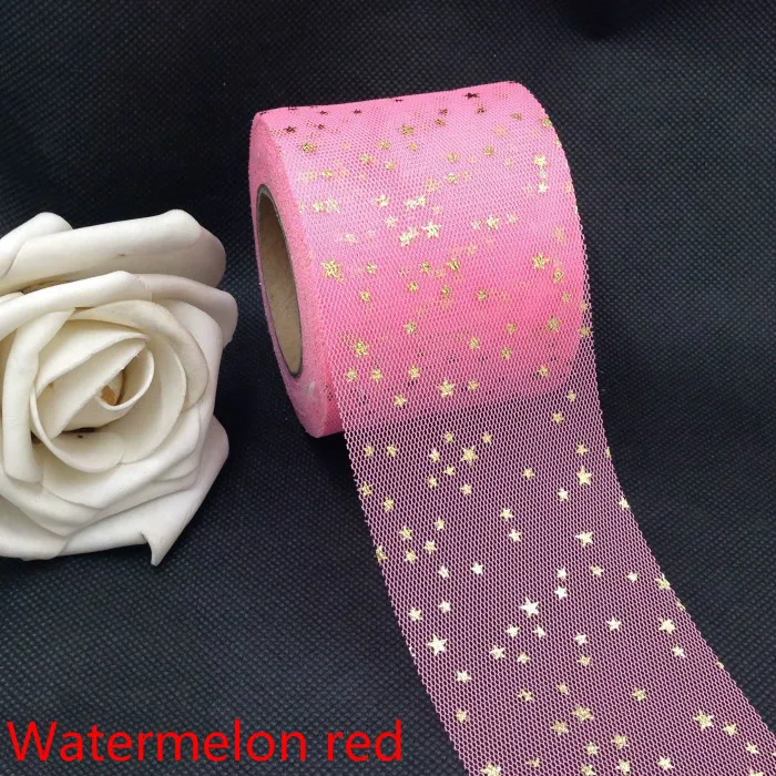 Watermelon 6 см* 22 м Звезда Золотой Тюль Лента в рулоне звезда органза сетка ткань пояс DIY ремесло аксессуары заколка для волос лук торт Топпер поставки - Цвет: Watermelon