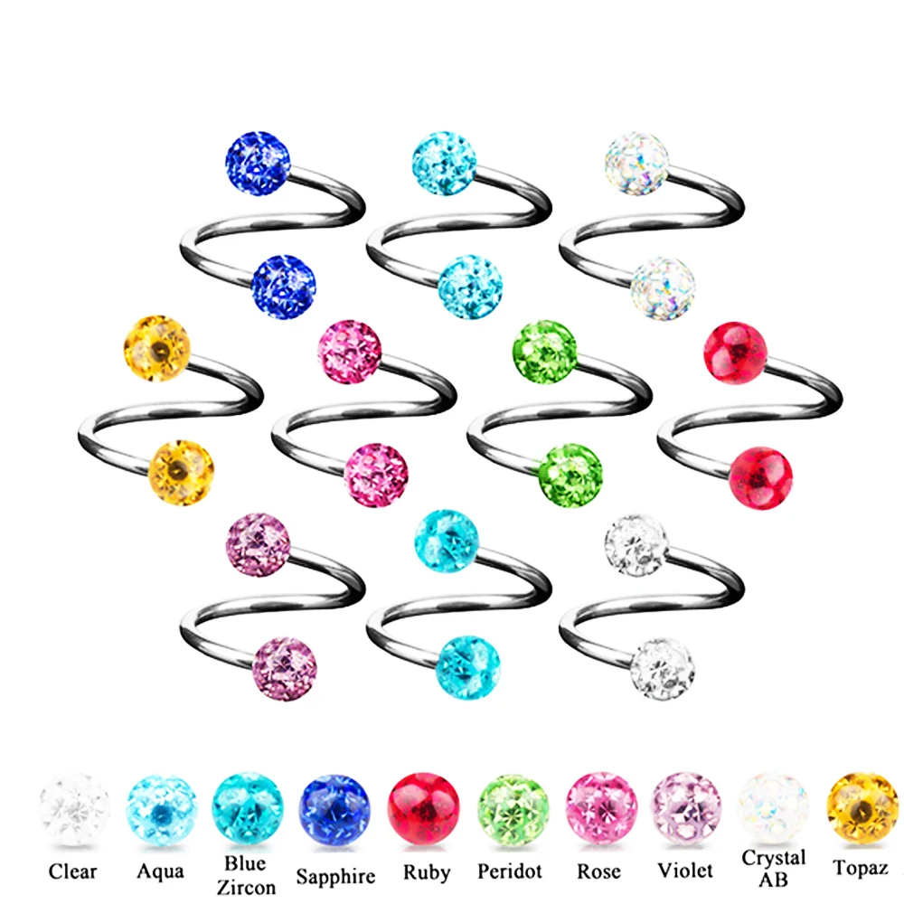 10 шт. Разноцветные серьги гвоздики с фианитом|lip stud|piercing body jewelrybody jewelry |