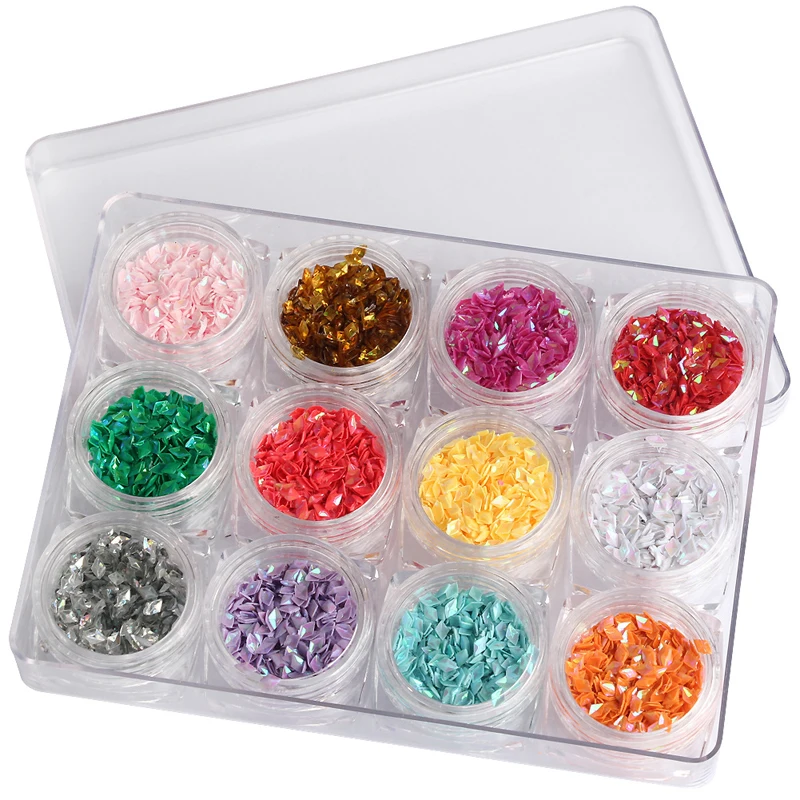 12 цветов/Набор Блестящий акриловый гель для ногтей лазерные украшения 3D