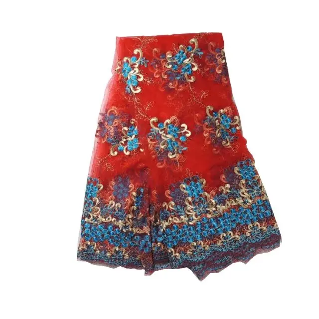 Сверкающих африканская блесток кружевной ткани 5 ярдов последние Нигерии