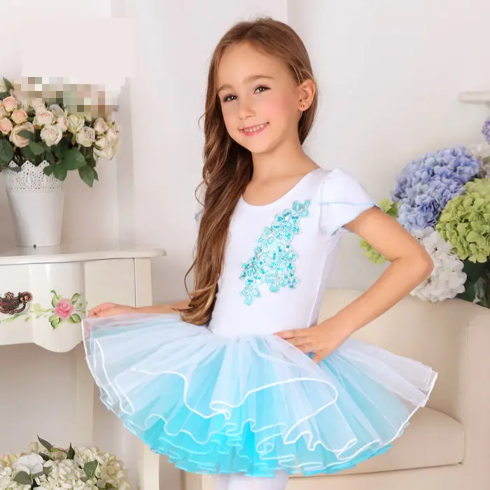 Детское гимнастическое балетное трико без рукавов с юбкой-пачкой для девочек