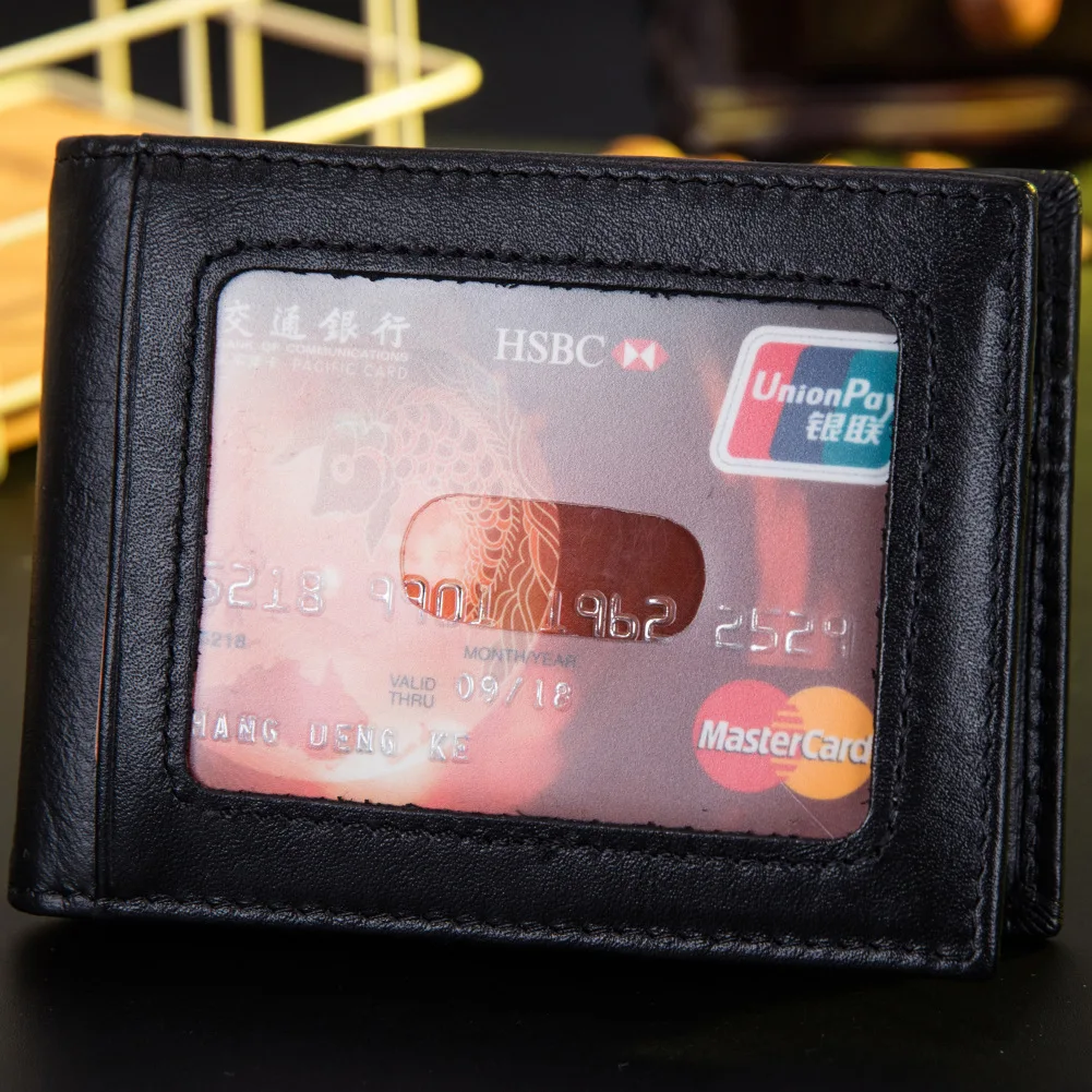 Тонкий мужской кошелек из натуральной кожи зажимы для денег с 2 слоями Открытый