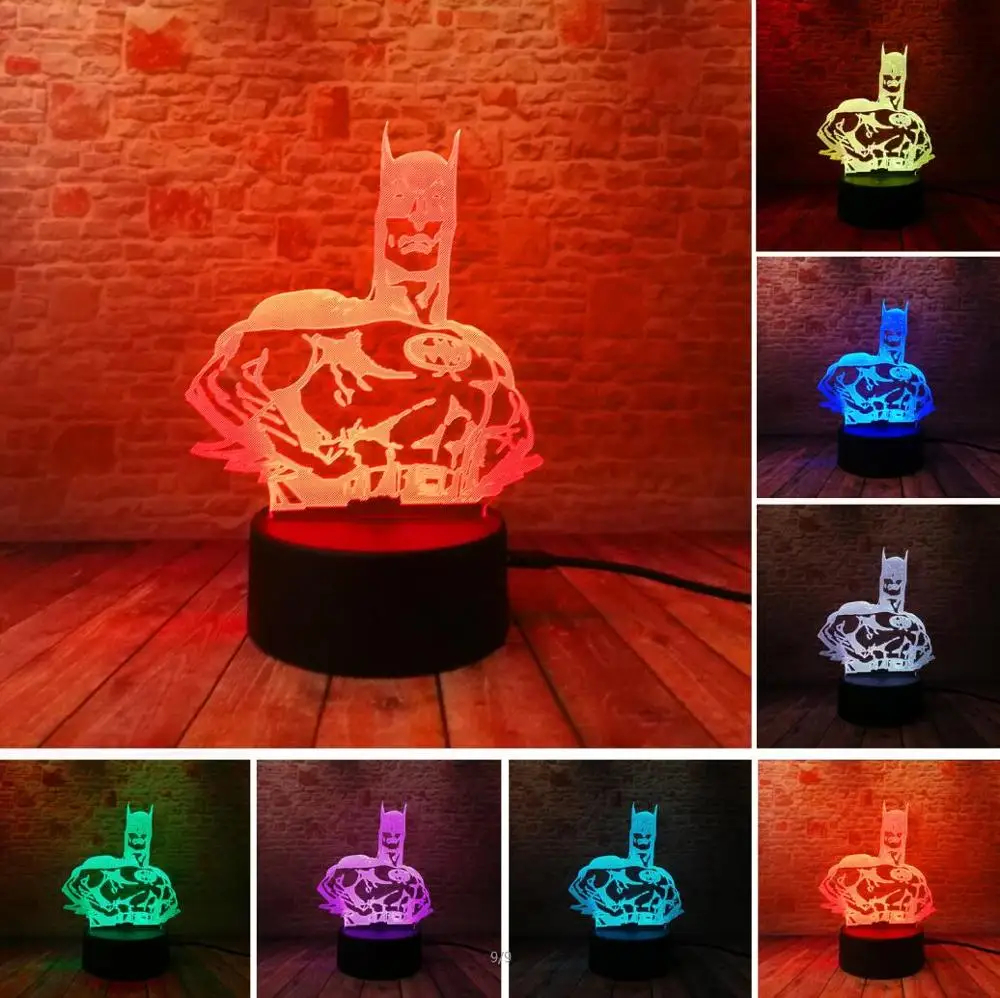 11 Diff Marvel супер герой DC Бэтмен Фигурки 3D иллюзия настольная лампа 7 цветов градиент ночник Мальчики Человек Рождественские Игрушки Подарки - Испускаемый цвет: Batman 1