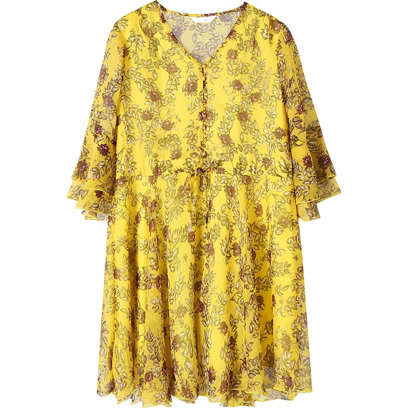 Женское винтажное платье ELFSACK из шифона с коротким рукавом цветочным принтом и