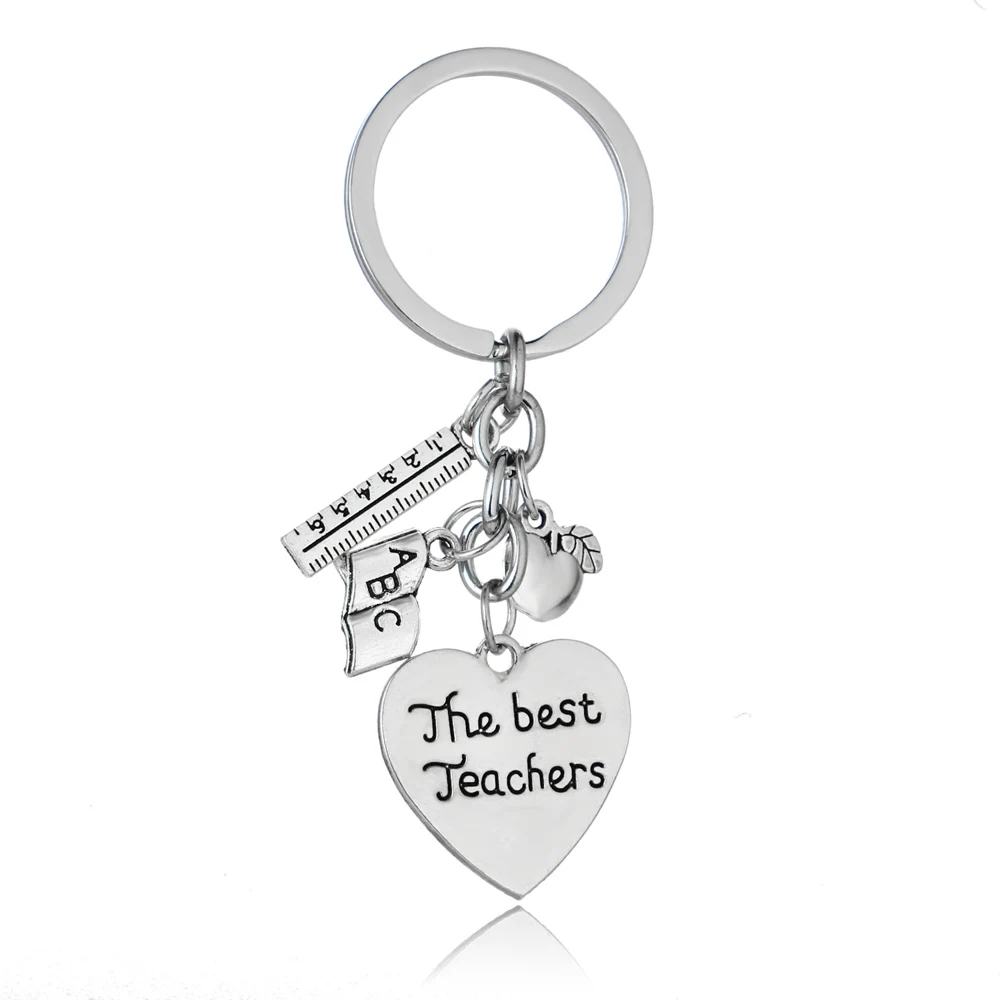 The Best Teachers 2 Любовь Сердце яблоко линейка ABC книга амулеты брелок для преподавателя ювелирные изделия День учителя подарки для учителя цепочки кольца для ключей держатель - Цвет: The Best Teachers 2