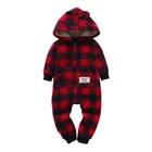 Детский флисовый комбинезон с капюшоном и длинными рукавами для мальчиков и девочек, зимняя одежда в красную клетку для новорожденных, костюм унисекс для новорожденных 2021