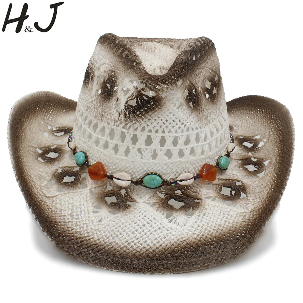 Женская Ковбойская шляпа Sombrero плетеная пляжная ручной работы в богемном стиле