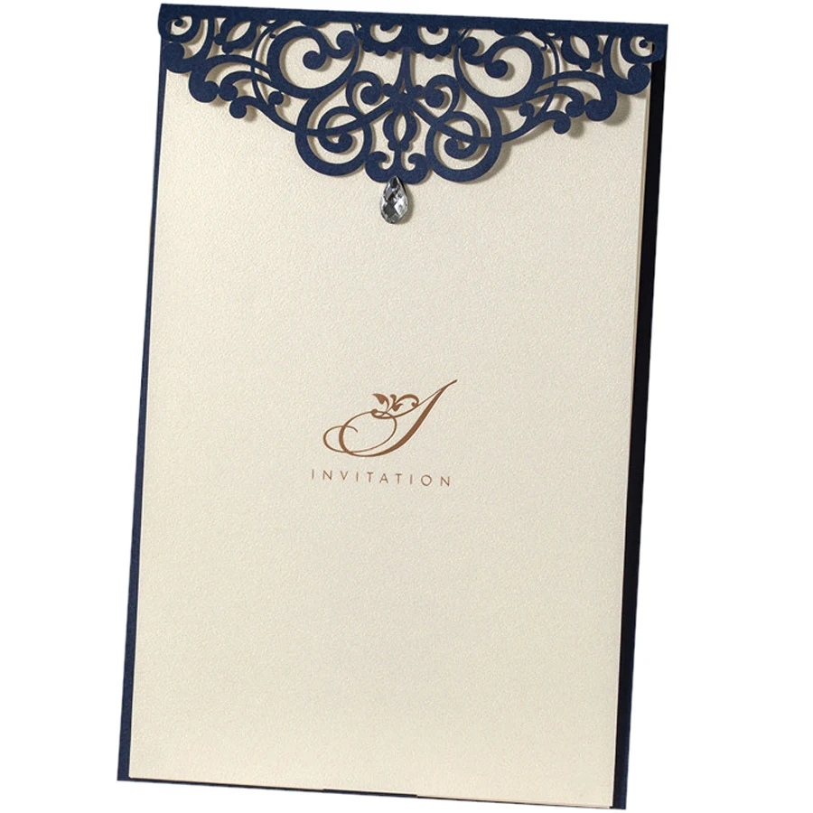 WISHMADE 1 шт. темно синие лазерные вырезанные пригласительные карты с Стразы для