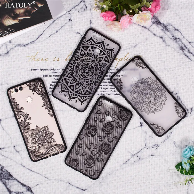 Cover Huawei Honor 7X Case Lace Silicone Phone Back Embossed Hard Clear Relief Flower Funda Capa |