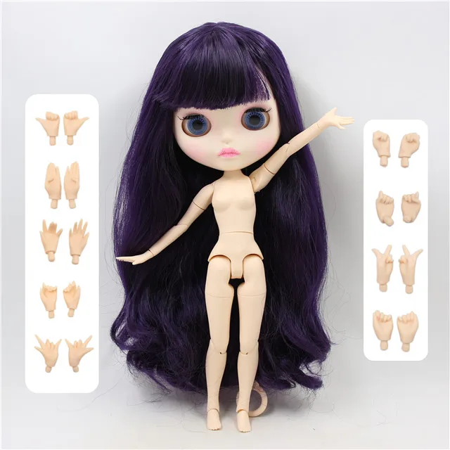 DOLL WITH HAND AB Заводская шарнирная кукла blyth joint body белая кожа новая Лицевая панель матовая для лица BL169 фиолетовые волосы 30 см - Цвет: DOLL WITH HAND AB