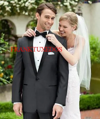 2017 Customize Made Groom One button Satin collar Tuxedos Best Man Groomsmen Prom Suits Men Wedding Suits(Jacket+Pants+vest+Tie)