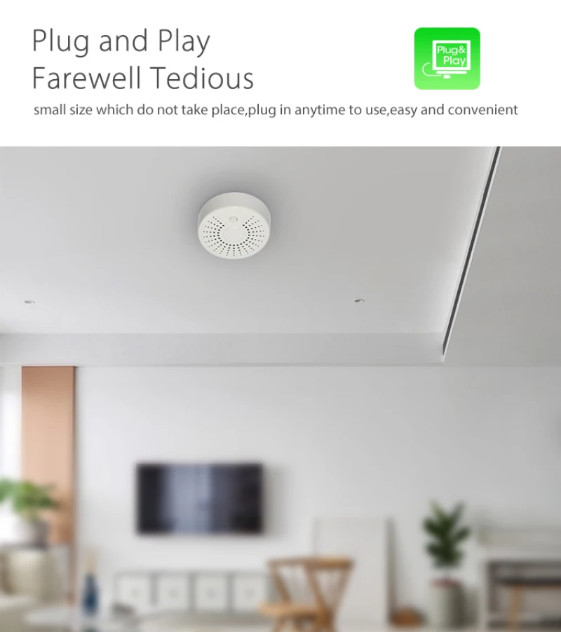Wi Fi интеллектуальный детектор дыма Беспроводной пожарный Сенсор Температура для