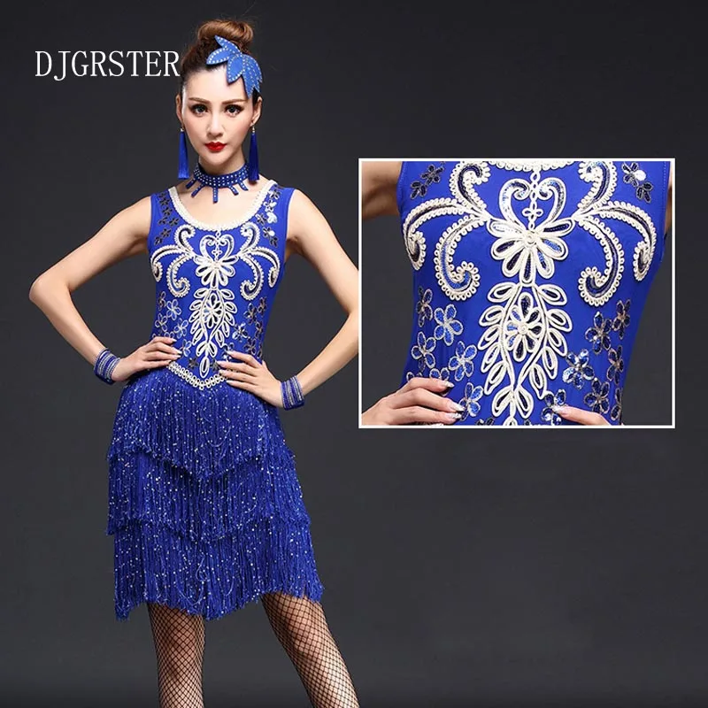 DJGRSTER Для женщин латинское платье для танцев с бахромой Бальные платья латинский