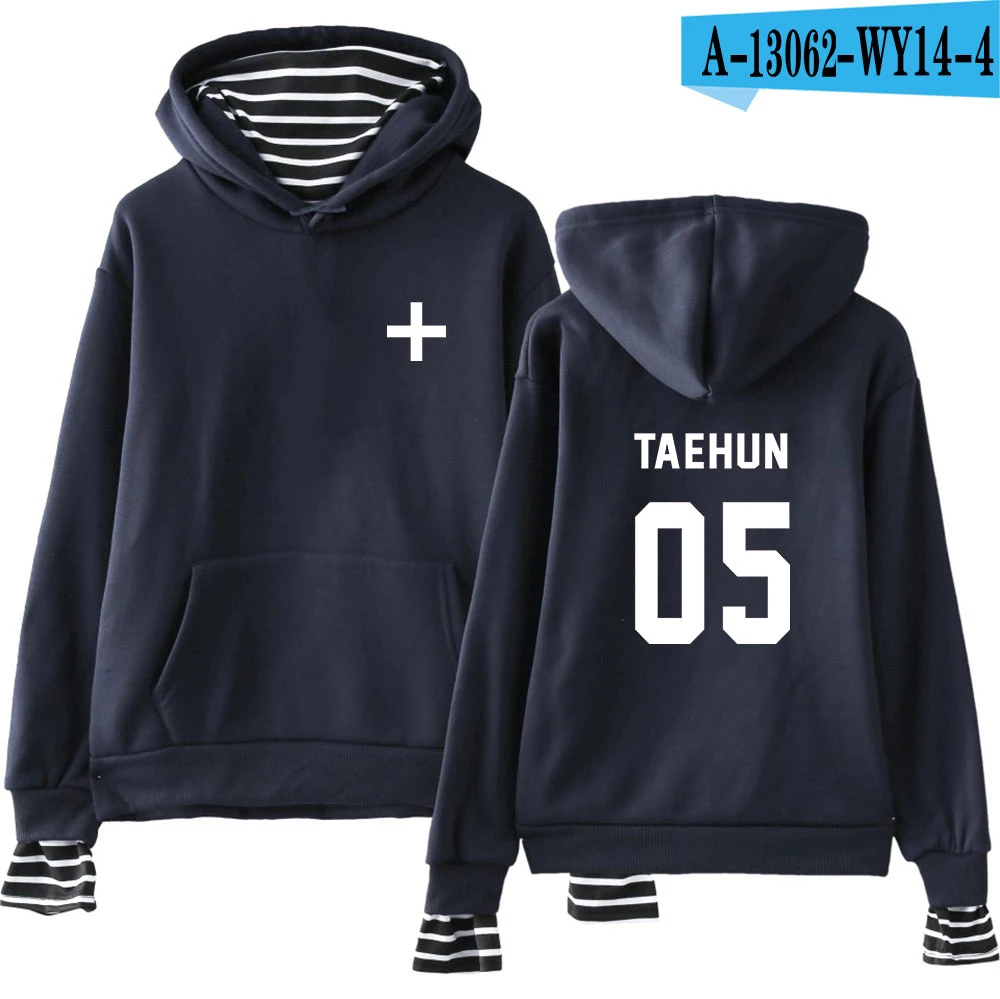 TXT together Fake Two Piece толстовки Осенние теплые толстовки с длинными рукавами толстовки женские/мужские 2XL - Цвет: navy