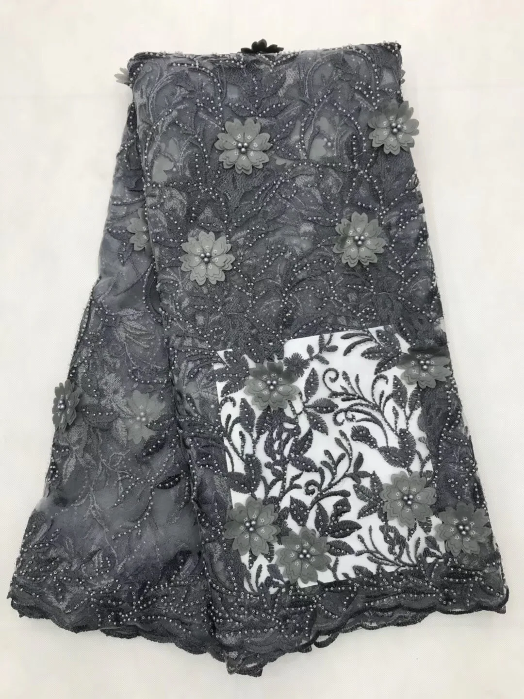 Lilac 3D Lace Fabric with Beads and Stones High Quality African Tulle 2018 Guipure Nigerian Fabrics Z016 | Дом и сад