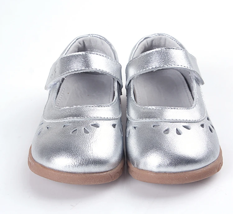 Обувь для девочек кожаная Серебристая Мэри Джейн мягкая малышей с цветочным