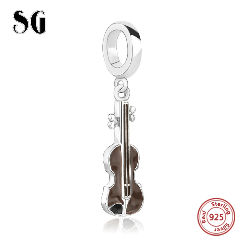 SG Новое поступление diy дизайн Скрипка Подвески с коричневой эмалью 925 Серебряный кулон бусины подходят pandora подарочные браслеты и ювелирные изделия