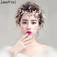 janevini gold leaf bride headbands pearl hair accessories bridal princess crown vintage metal hairbands wedding hair decoration
