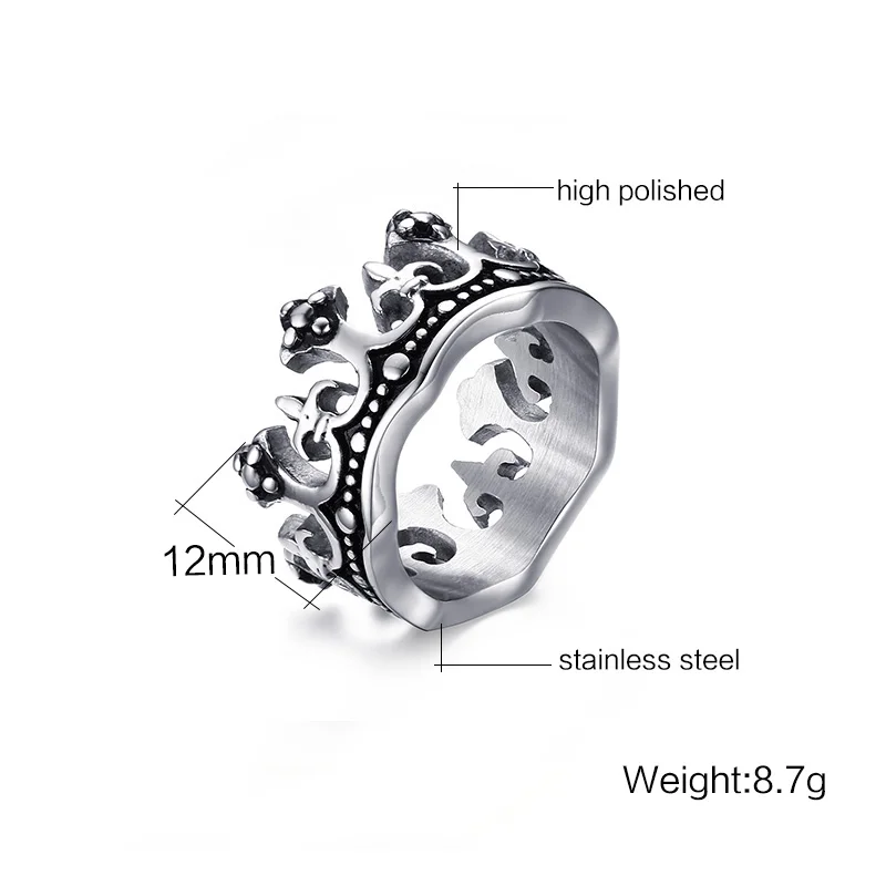 Vnox Мужские кольца черный Королевский венец Рыцарь Флер де Лис Кросс Винтаж