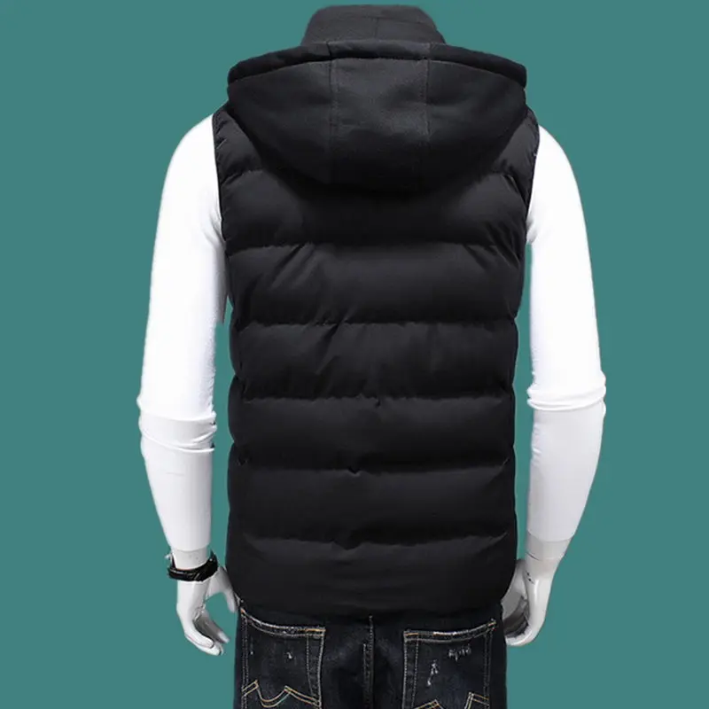 Жилет мужской из хлопка Повседневная зимняя безрукавка с капюшоном толстая