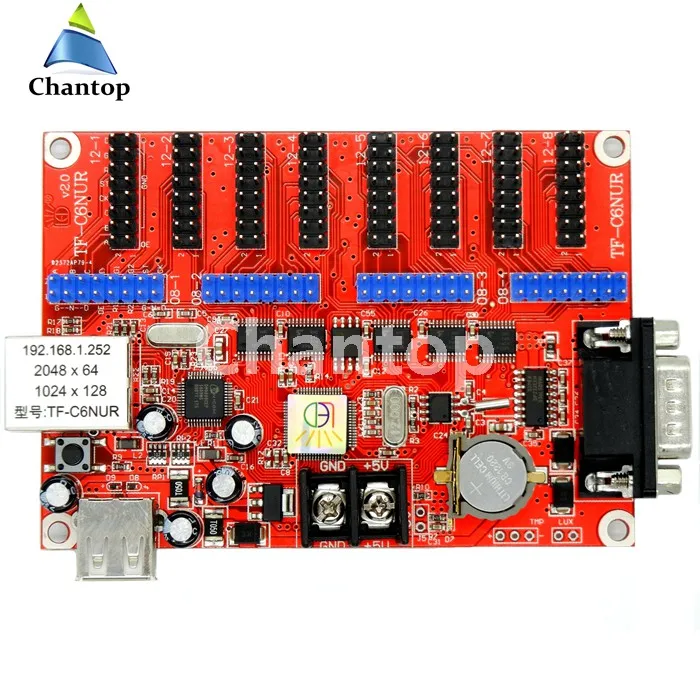 TF-C6NUR светодиодный знак управления карты сети RJ45 LAN+ USB+ RS232 2048*64 пикселей Поддержка одноцветная Светодиодная панель экран контроллер