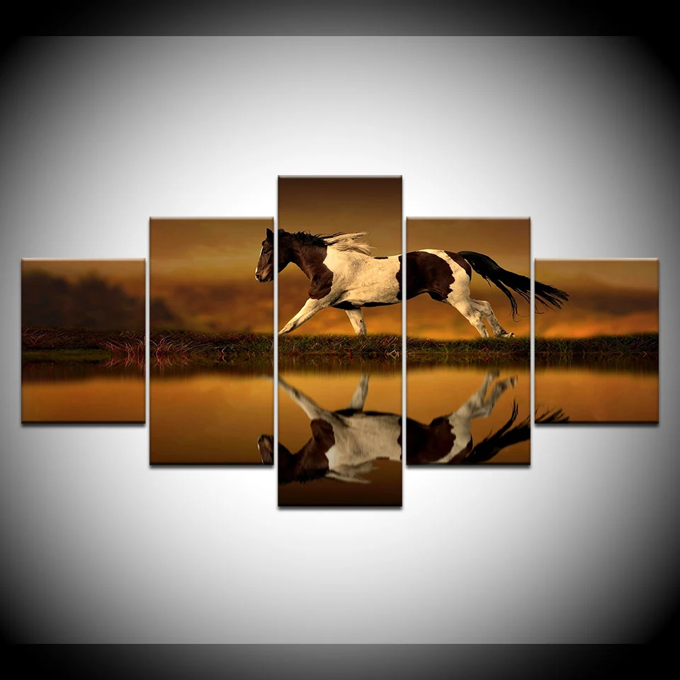 5 Панель модульная ЛОШАДЬ Холст настенные картины печатных черный Hores для