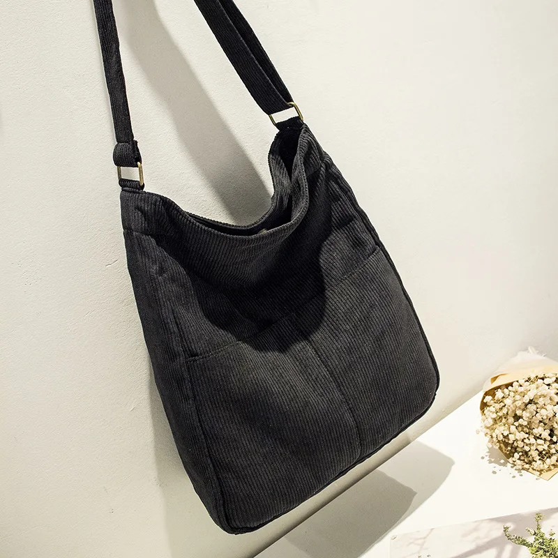 Женская Полосатая Вельветовая сумка на плечо большая вместительность простая