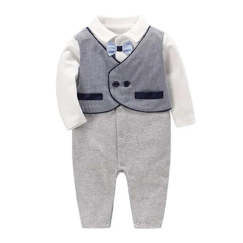 Children's Clothes 2019 New Spring Baby's Gray Gentlemen's Climbing Baby Rompers |