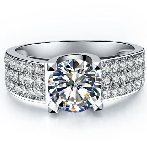 

Brand Classic 2CT Micro Paved Round Clear Solid White Gold NSCD Quality Diamond Ring for Women Engagement Jewelry