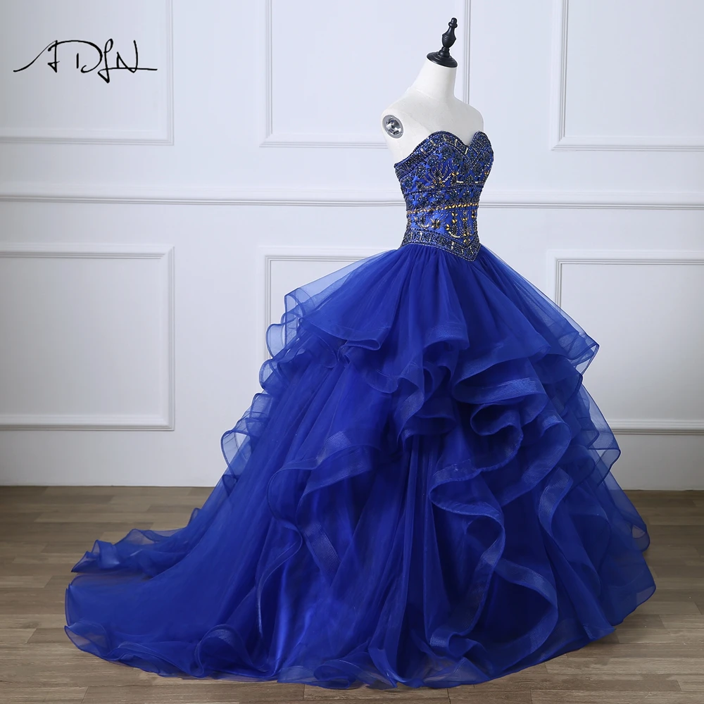 ADLN милый корсет королевский синий Quinceanera платья бальное платье Роскошные Стразы