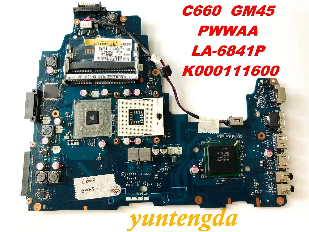 Оригинальная материнская плата для ноутбука TOSHIBA C660 GM45 PWWAA LA-6841P K000111600 проверенные