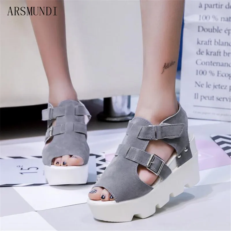

ARSMUNDI 2019 new summer wedge shoes fashion breathable lightweight resistant fish mouth sandals platform women's shoes M634