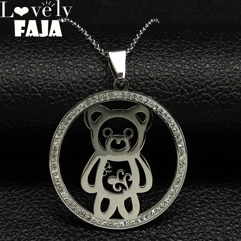 Женское колье чокер из нержавеющей стали серебряное ожерелье с медведем